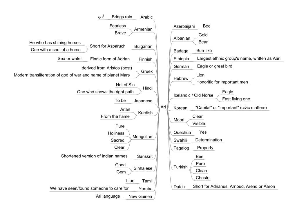 Meaning of the name Ari in different languages